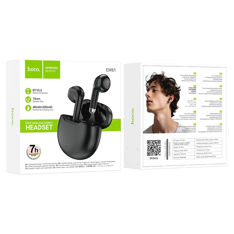 Hoco EW61 Cool True Wireless BT Headset Black-www.firsthelptech.ie