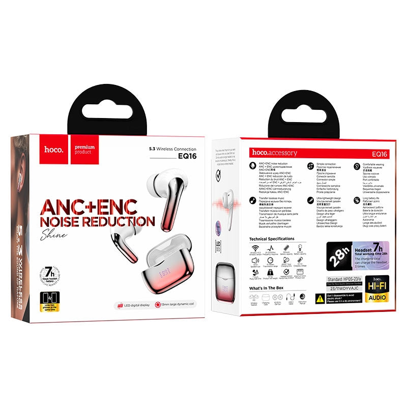 Hoco EQ16 Shine True Wireless ANC+ENC Noise Reduction BT Headset Red Glaze