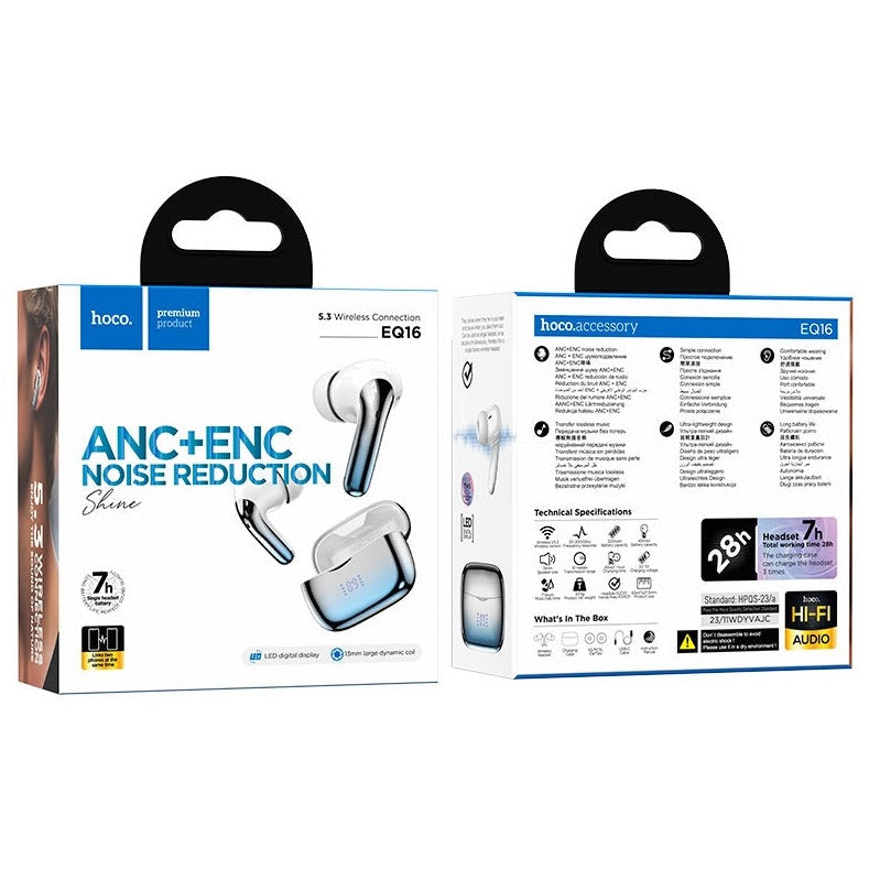 Hoco EQ16 Shine True Wireless ANC+ENC Noise Reduction BT Headset Glaze Blue-www.firsthelptech.ie