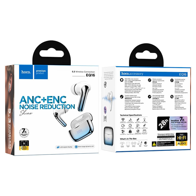 Hoco EQ16 Shine True Wireless ANC+ENC Noise Reduction BT Headset Blue Glaze