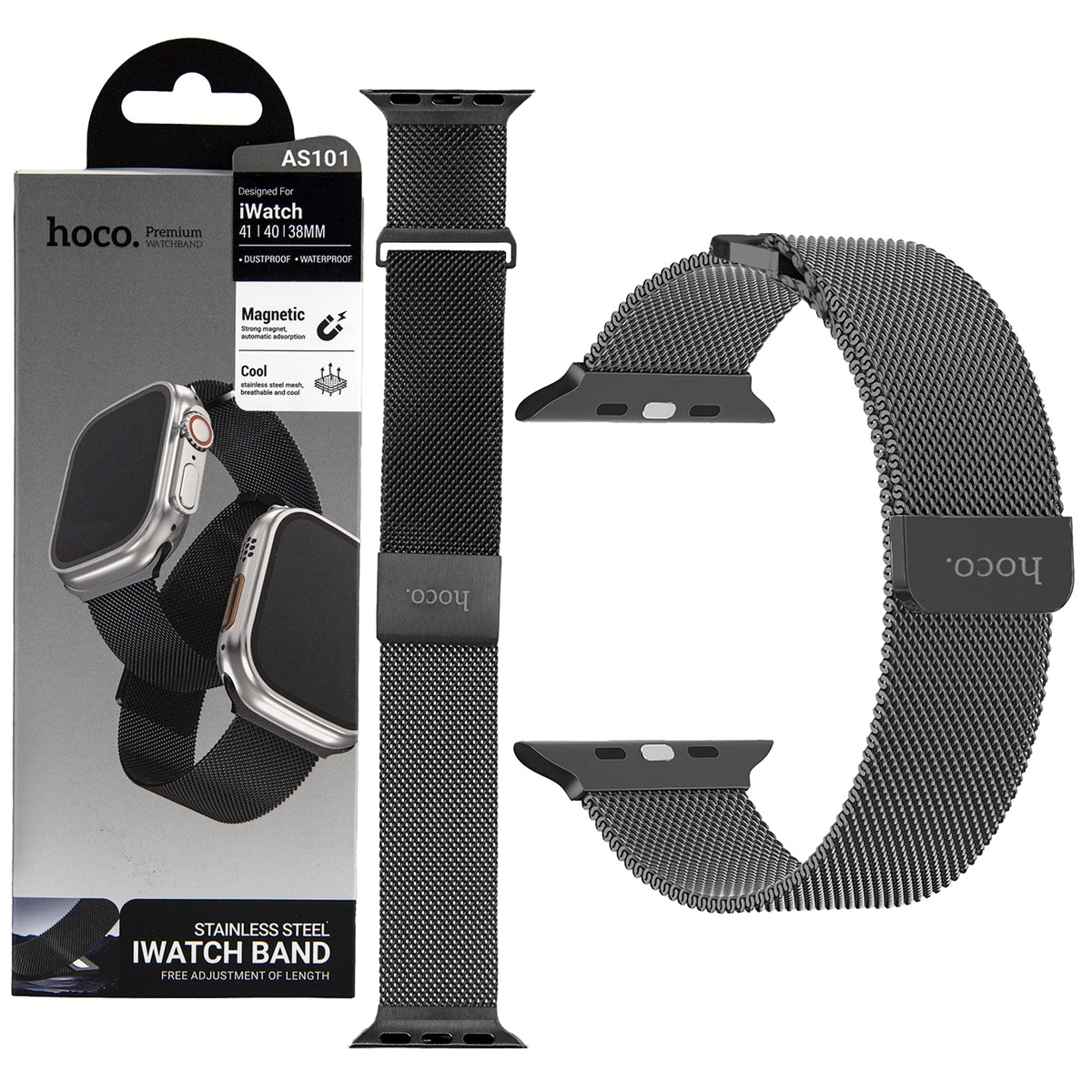 Hoco AS101 Milan Double-Section Loop Magnetic Watchband For iWatch 42/44/45/49mm Silver
