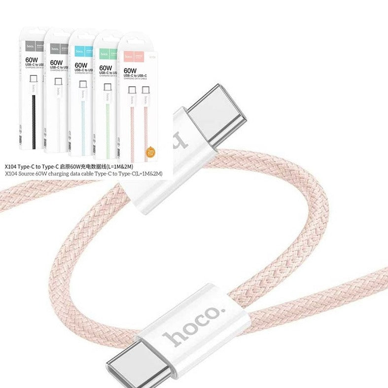 Hoco X104 Source 60W Charging Data Cable Type-C to Type-C L=2M Pink-www.firsthelptech.ie