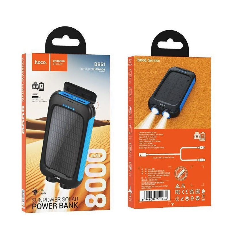 Hoco DB51 Sunpower Solar Power Bank With Light 8000mAh-www.firsthelptech.ie