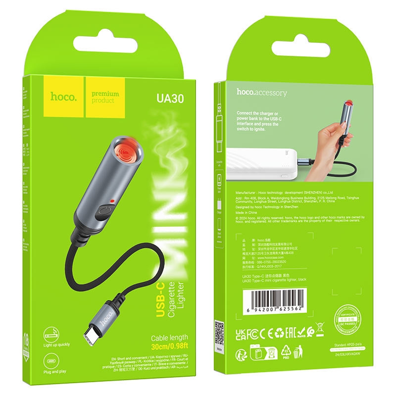 Hoco UA30 Portable Type-C Mini Cigarette Lighter Black