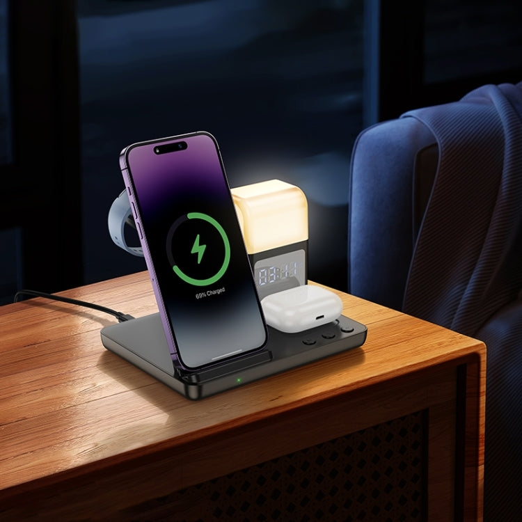 Hoco CQ9 Crown 3-in-1 Night Light Wireless Fast Charger with Clock 15W Black