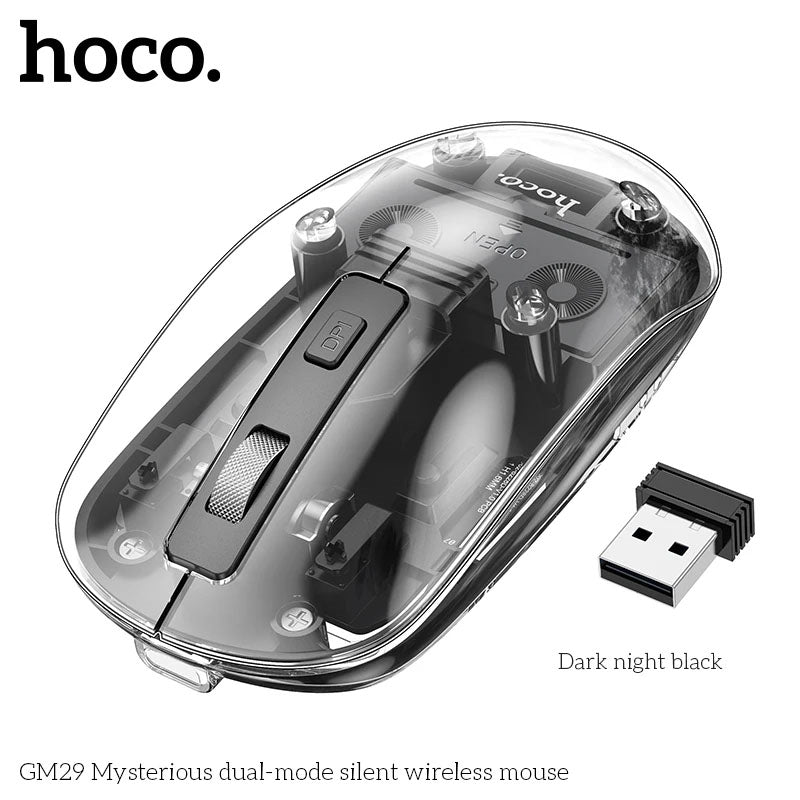 Hoco GM29 Dual Mode Silent Transparent Optical RGB Rechargeable Mouse Black