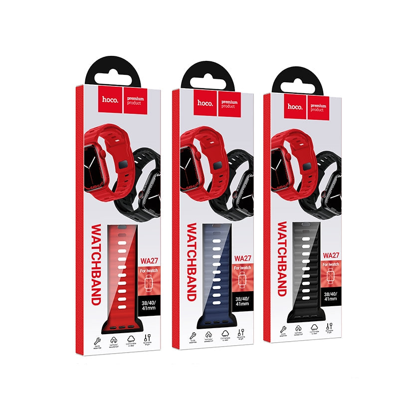 Hoco WA27 Flexible Stepped Pattern Solid Silicone Strap 42/44/45/49mm Black