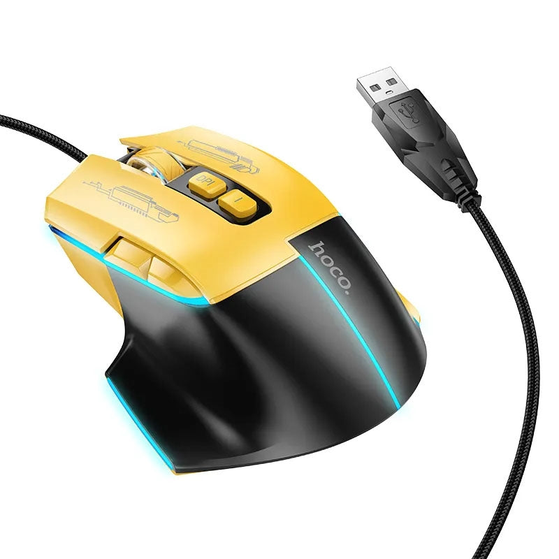 Hoco GM31 Overlord Luminous Gaming Wired Mouse Black & Yellow