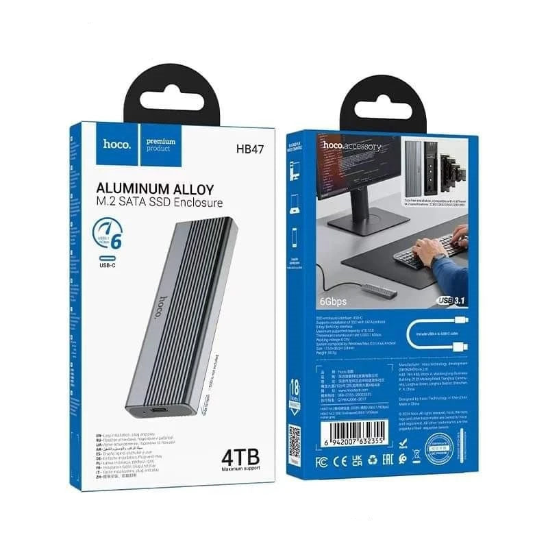 Hoco HB47 M.2 SSD Enclosure USB3.1/6Gbps Gray