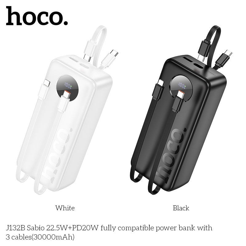 Hoco J132B Sabio 22.5W+PD20W Fully Compatible Power Bank with 3 Cables 30000mAh Black