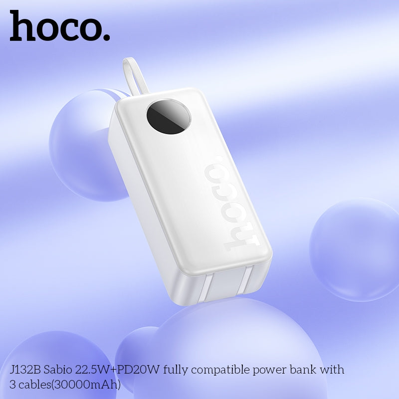 Hoco J132B Sabio 22.5W+PD20W Fully Compatible Power Bank with 3 Cables 30000mAh White