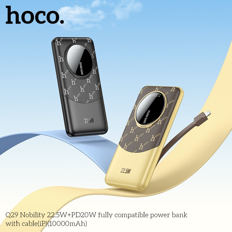 Hoco Q29 Leather Texture 22.5W+PD20W Fully Compatible PowerBank with Lightning Cable 10000mAh Black