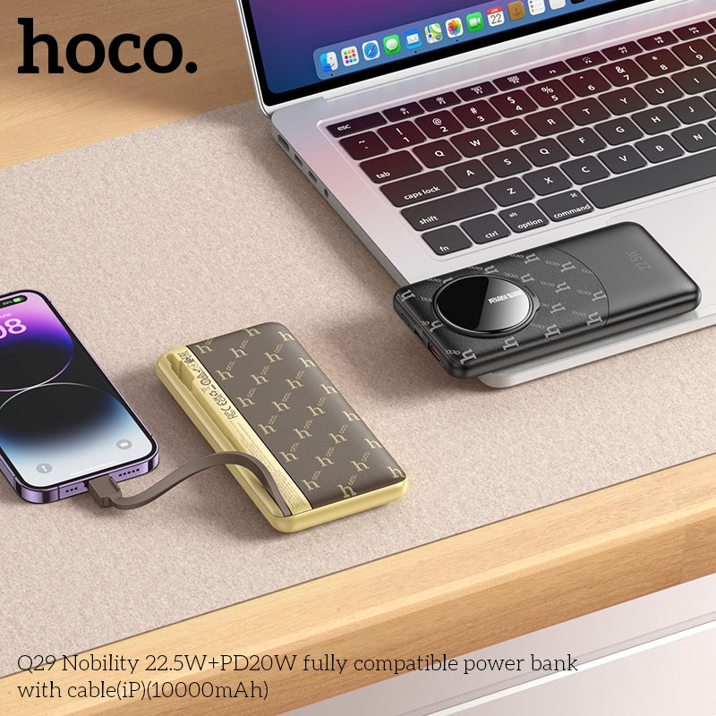 Hoco Q29 Leather Texture 22.5W+PD20W Fully Compatible PowerBank with Lightning Cable 10000mAh Black