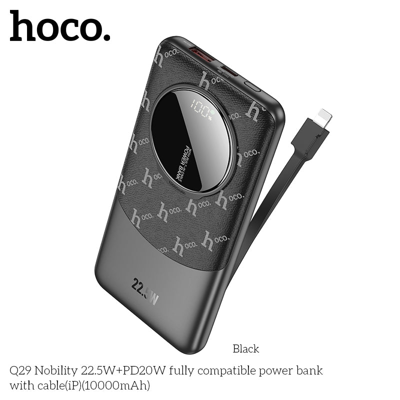 Hoco Q29 Leather Texture 22.5W+PD20W Fully Compatible PowerBank with Lightning Cable 10000mAh Black