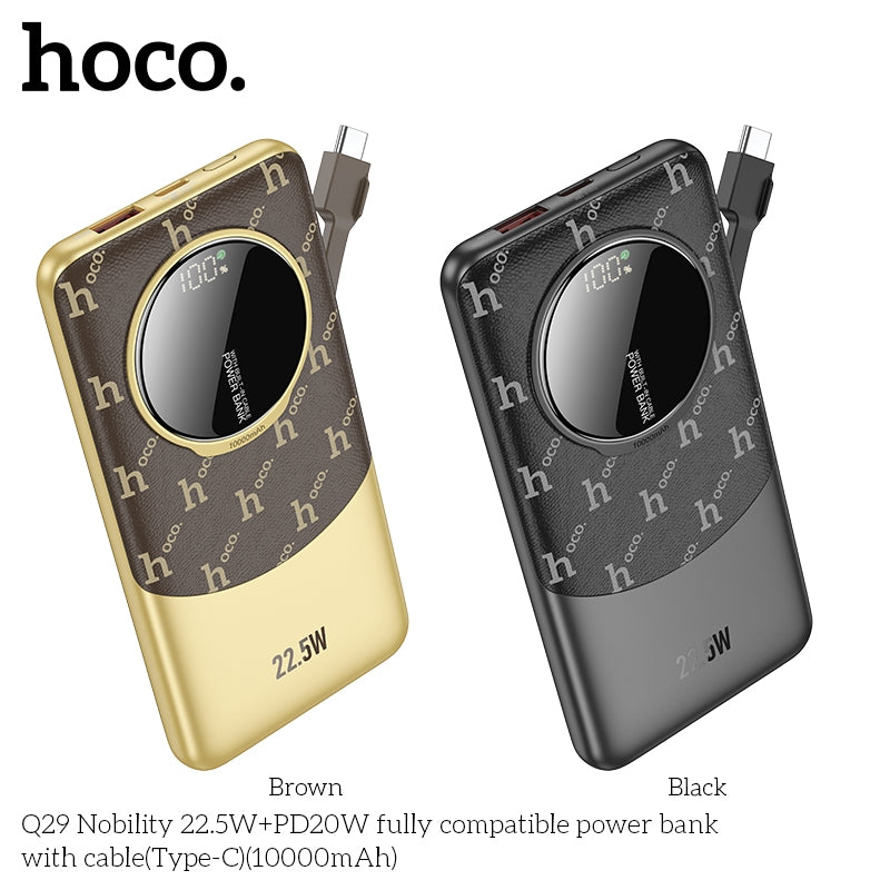 Hoco Q29 Leather Texture 22.5W+PD20W Fully Compatible Power Bank with Type-C Cable 10000mAh Black