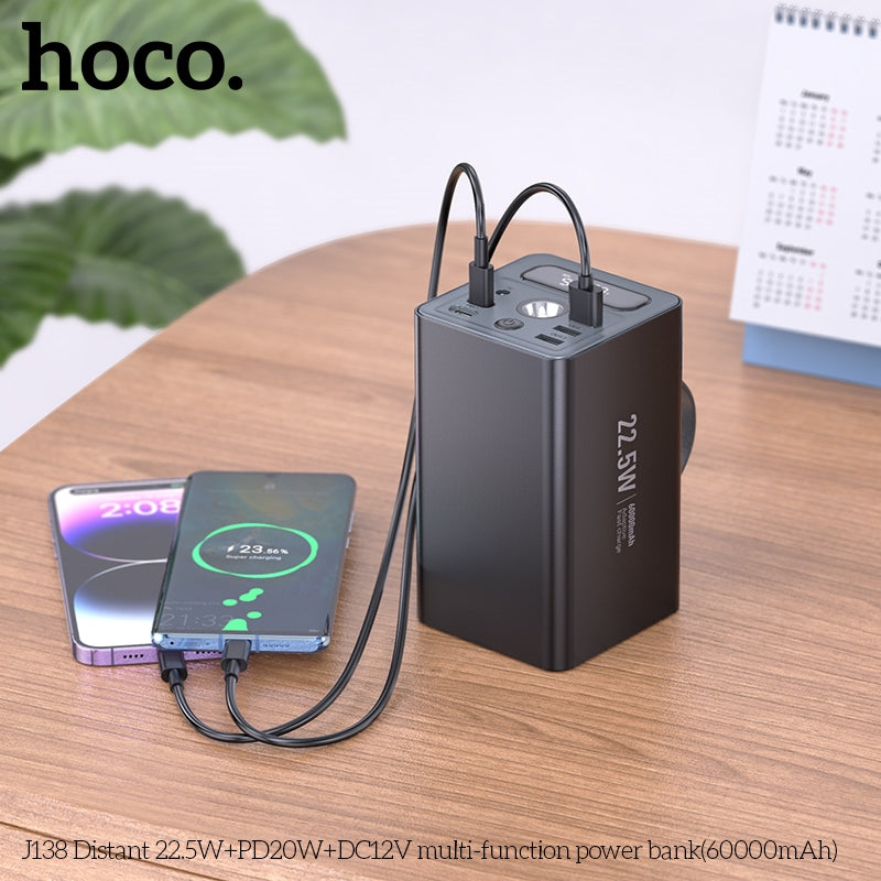 Hoco J138 Distant 22.5W+PD20W+DC12V Multi-Function Power Bank 60000mAh Black