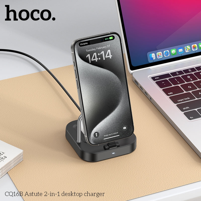 Hoco CQ16B Astute 2 In 1 Desktop Phone & Airpod Charger Black