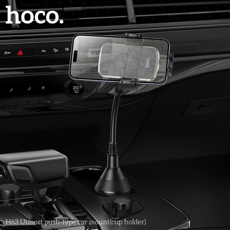 Hoco H63 Utmost Cup Holder Push-Type Car Mount Car Holder Black