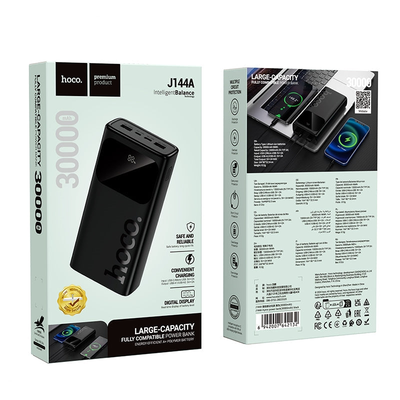 Hoco J144A Hymn Dual Output LED Digital Display Power Bank 30000mAh Black