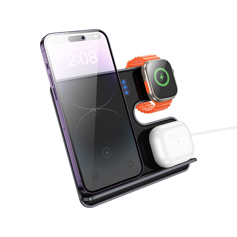 Hoco CQ19 Falcon 3-in-1 Desktop Vertical Wireless Fast Charger Gray