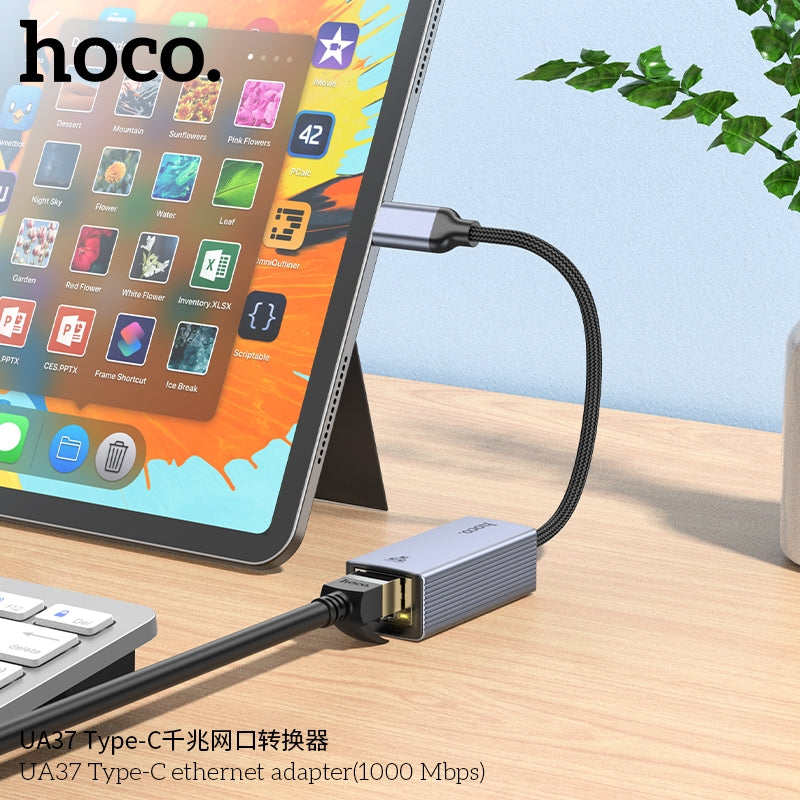 Hoco UA37 Type-C To Ethernet Adapter 1000 Mbps Metal Gray