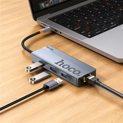 Hoco HB51 6-in-1 Multi-Function Converter HDTV+RJ45+PD+USB3.0*3 Space Gray
