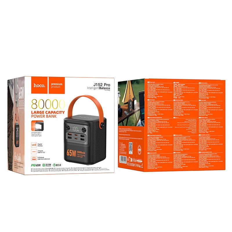 Hoco J152 Pro 6 OutPut Light Weight Power Bank 80000mAh PD65W Black