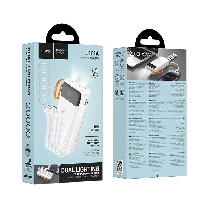 Hoco J151A Spirit Dual Lighting 4 Cable Power Bank 20000mAh White