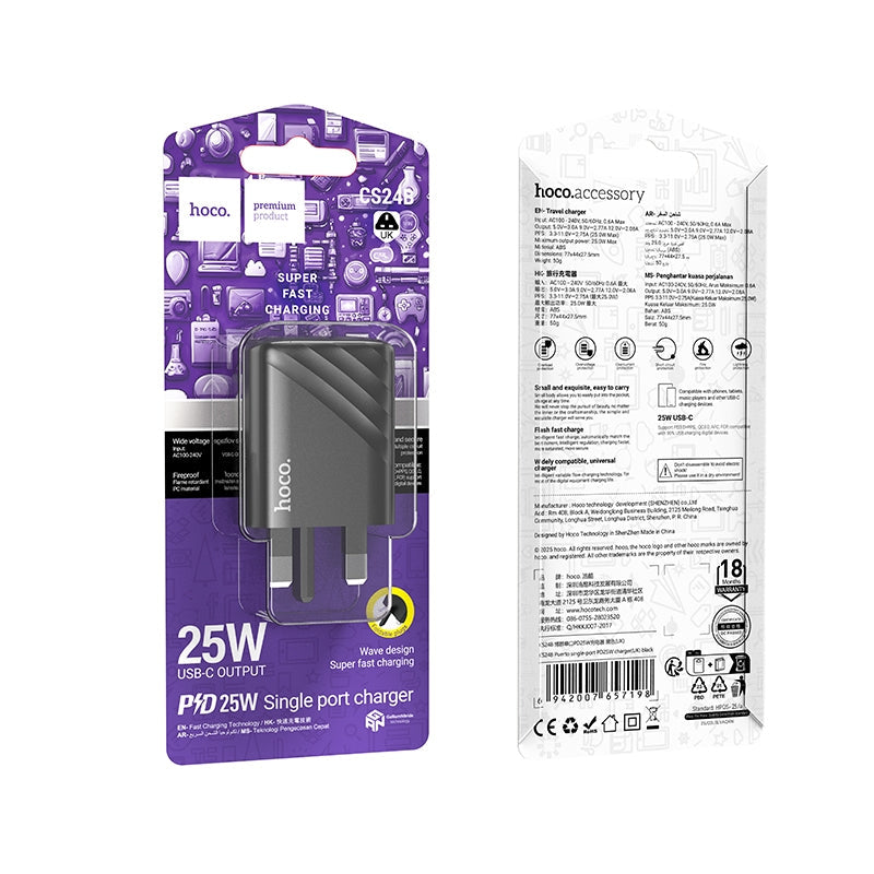 Hoco CS24B Single-Port Type-C PD25W Charger Black