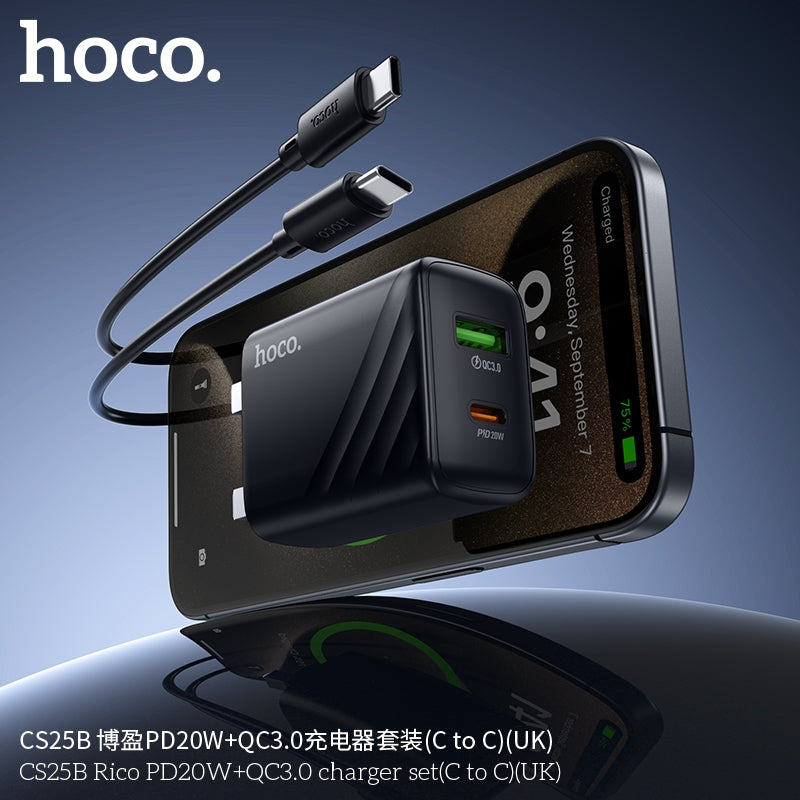 Hoco CS25B Dual Port PD20W+QC3.0 Charger Set C To C