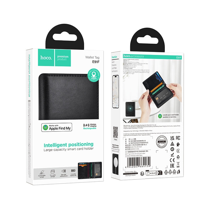 Hoco E91F Tiger Smart Anti-Lost Card Wallet Wireless Charging Black