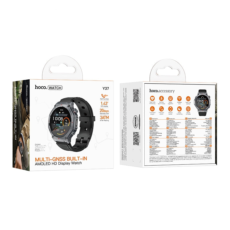 Hoco Y37 AMOLED Multi-GNSS Built-IN GPS Sports Watch Call Version Black