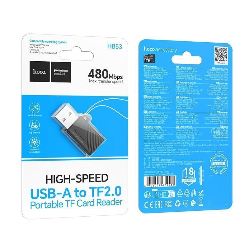 HOCO HB53 Mini USB TF 2.0 Card Reader 480 Mbps Black