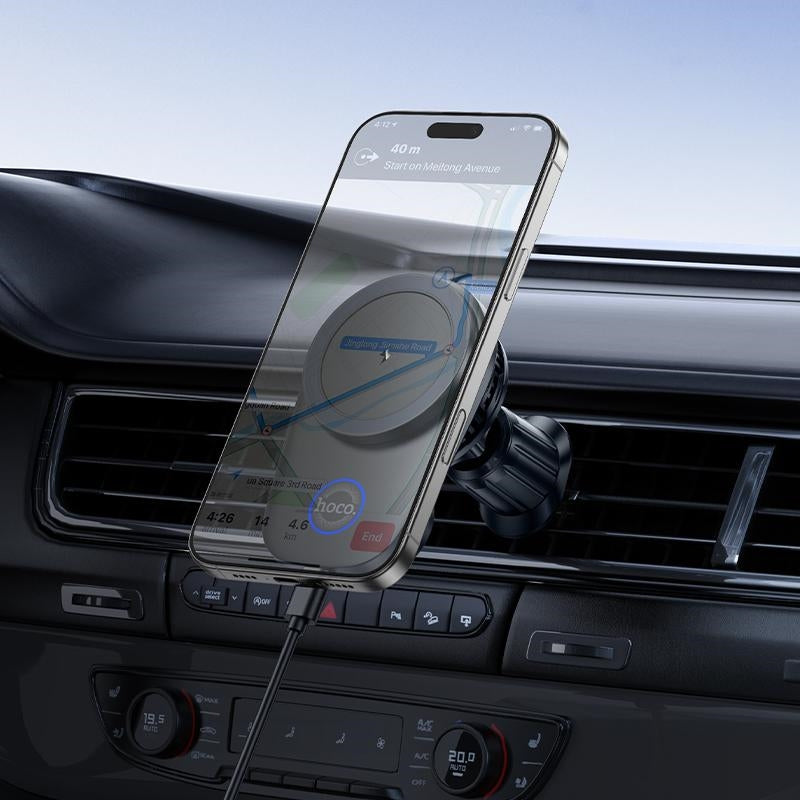 Hoco HW36 Electric Auto Rotating Magsafe Wireless Fast Charging Car Holder Black