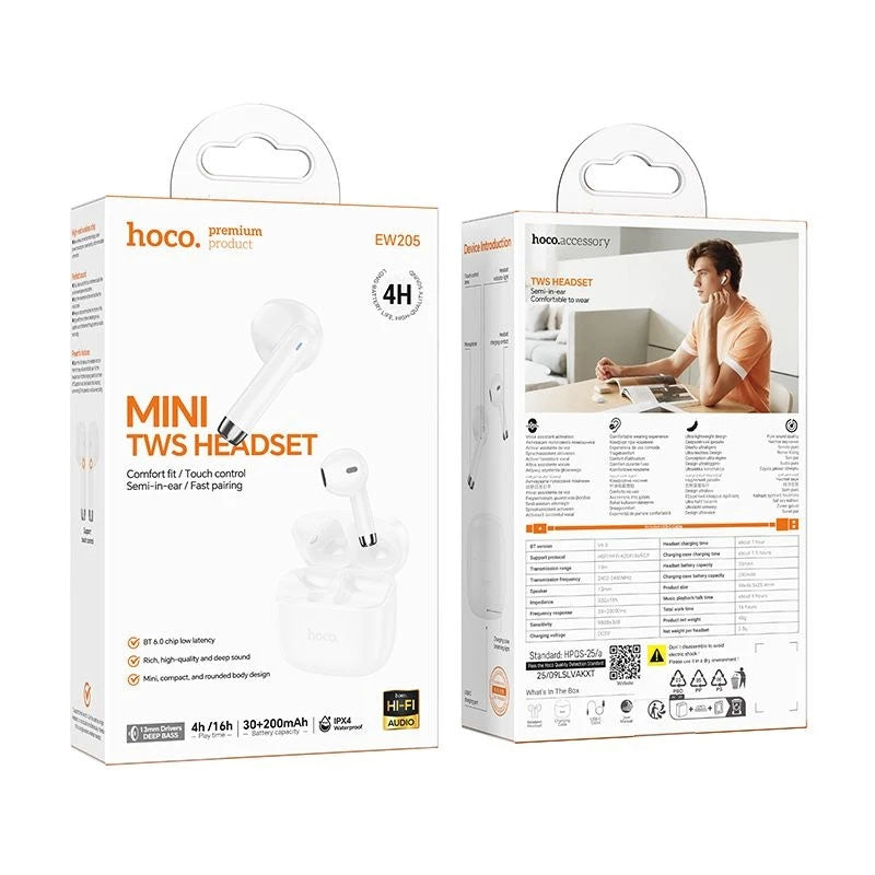 Hoco EW205 Peaceful Mini True Wireless BT Headset White