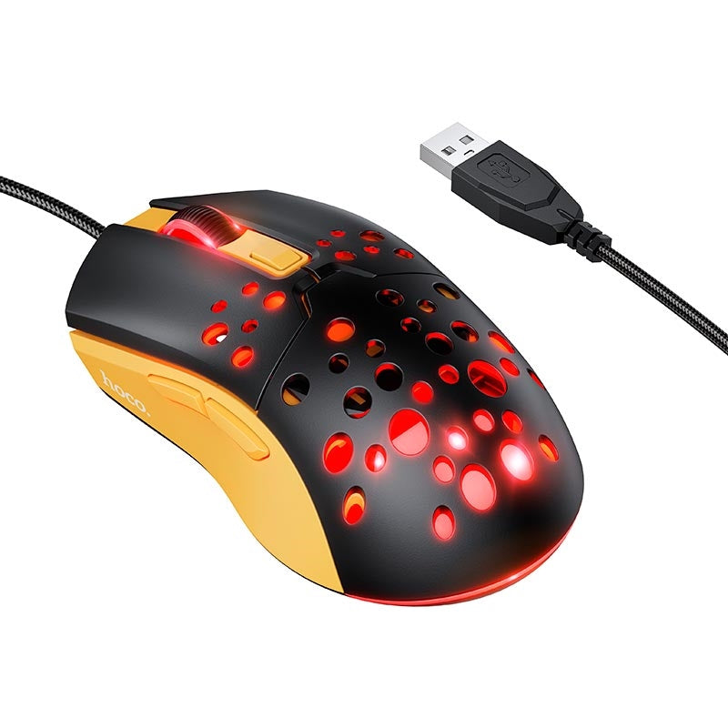 Hoco GM51 Sky Luminous Gaming Wired Mouse Black & Yellow