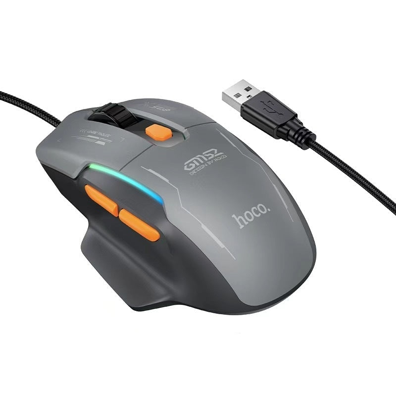 Hoco GM52 Reddy RGB 12800 DPI Gaming Wired Mouse Black & Gray