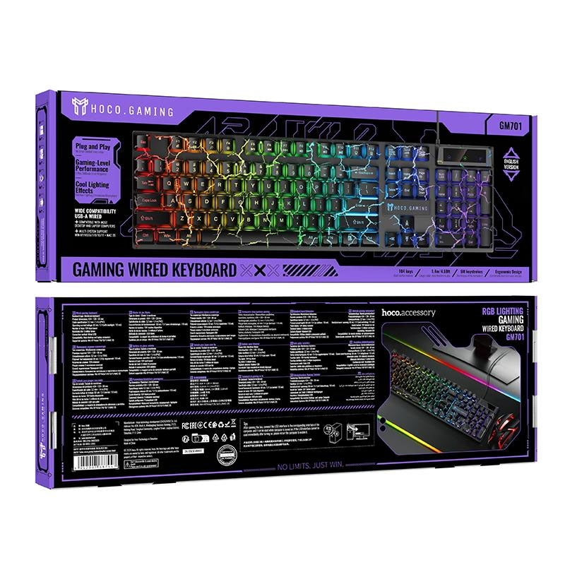 Hoco GM701 Trofeo Wired Gaming Keyboard English Version Black