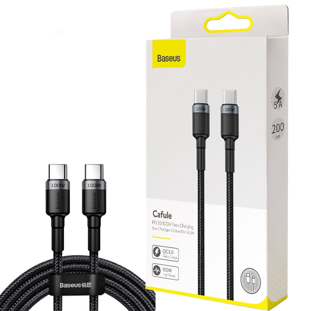 Baseus CATKLF-ALG1 Cafule PD 2.0 Type-C To Type-C 100W 20V 5A L=2M Grey+Black