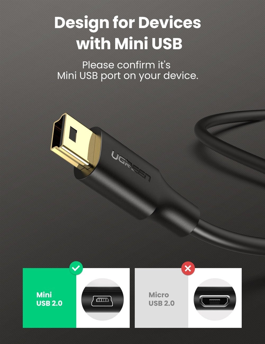 UGREEN 10355 USB 2.0 A Male to Mini 5 Pin V3 Male Cable 1m Black