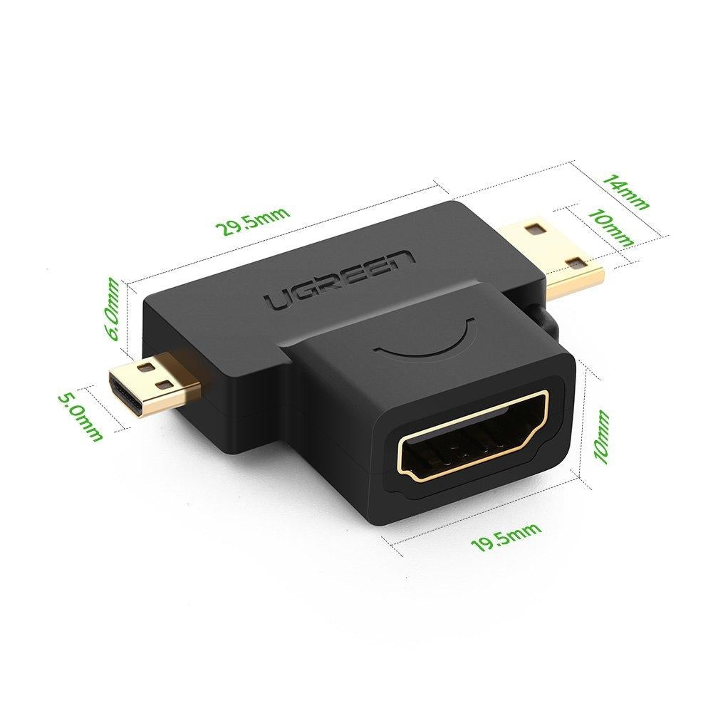 UGREEN 20144 Micro HDMI + Mini HDMI Male to HDMI Female Adapter Black