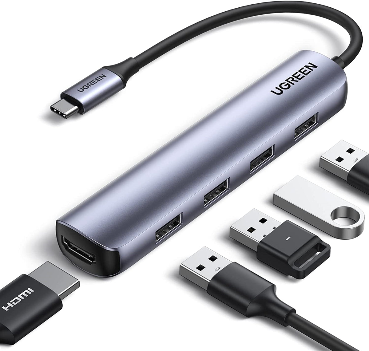 UGREEN 20197 5 in 1 USB-C to 4*USB 3.0 + 4K HDMI Adapter