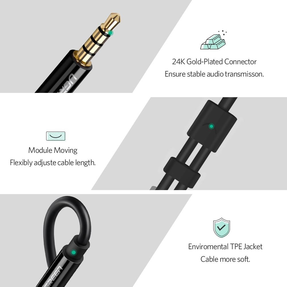 UGREEN 30620 3.5mm Male to 2 Female Audio Cable Black-www.firsthelptech.ie