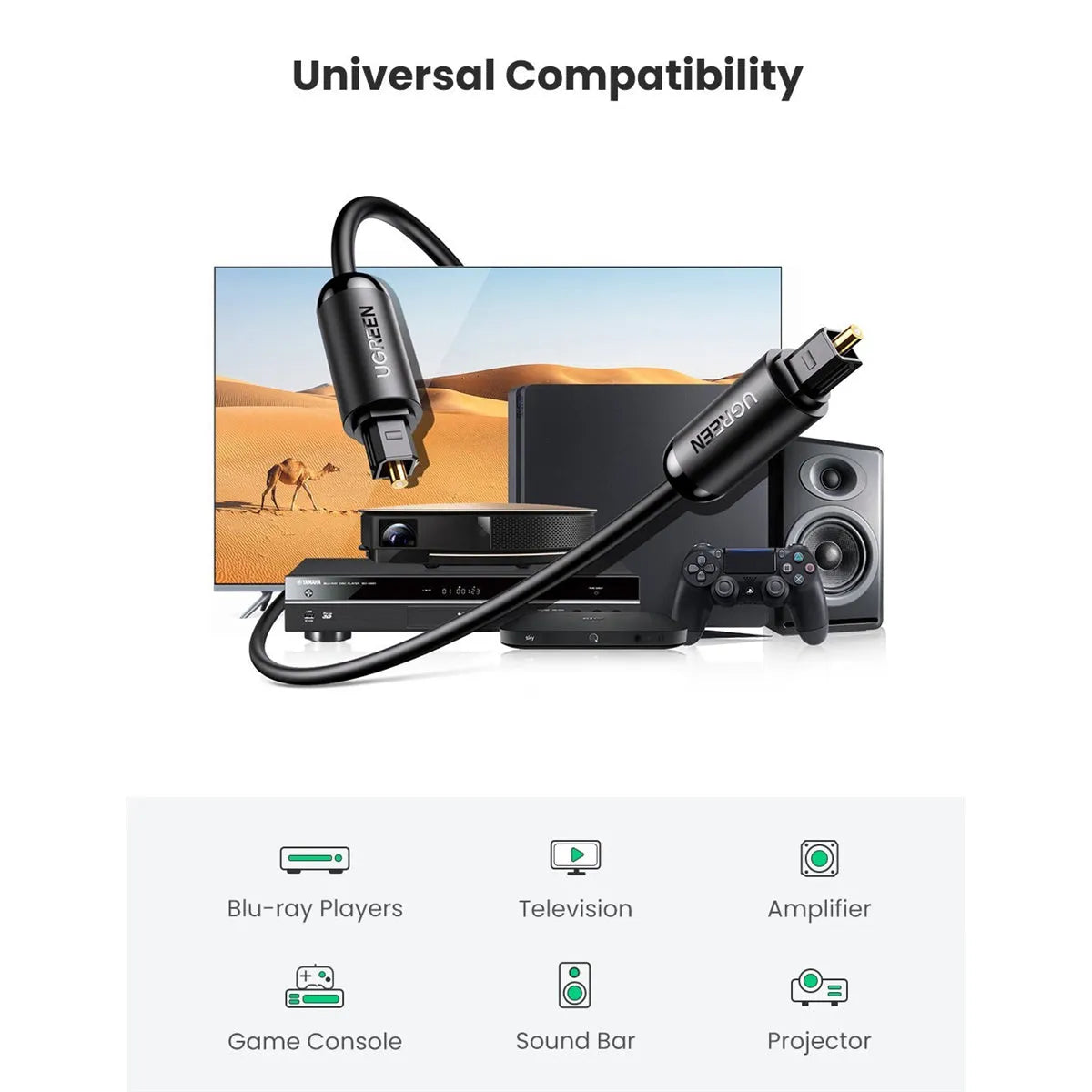 UGREEN 70891 Toslink Fiber Optical Audio Cable 1.5m Black