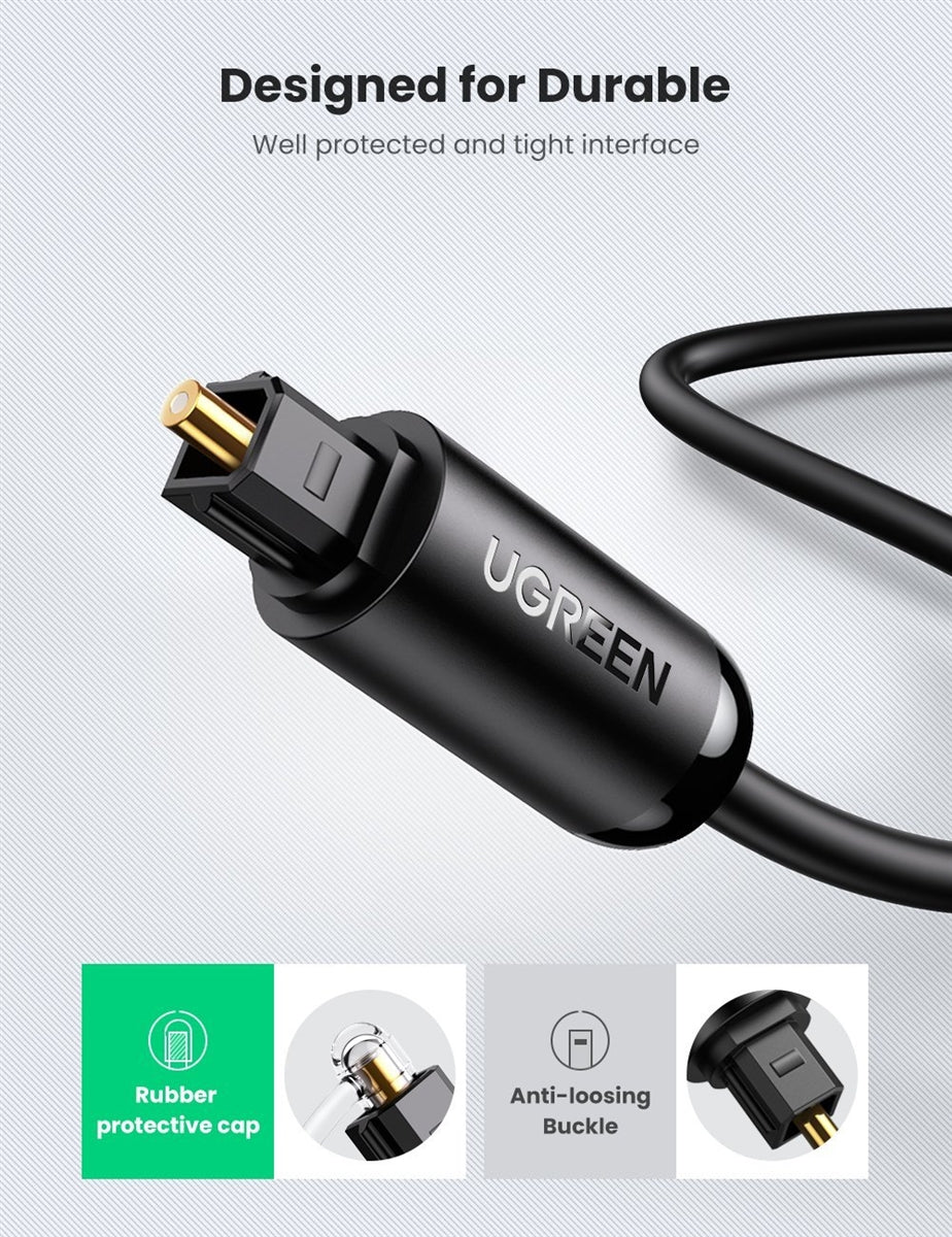 UGREEN 70891 Toslink Fiber Optical Audio Cable 1.5m Black-www.firsthelptech.ie