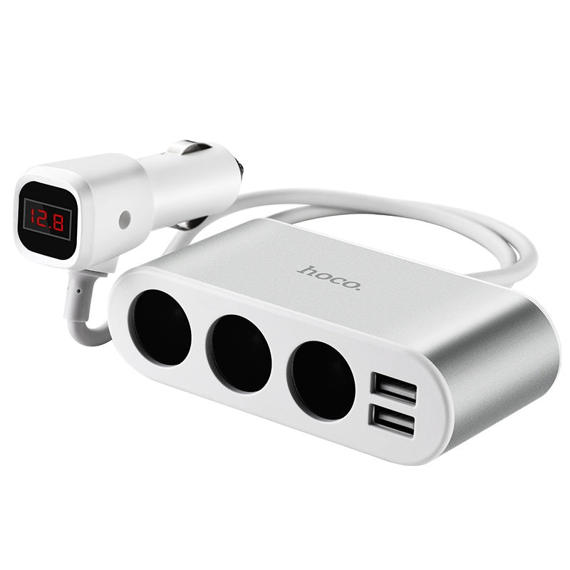Hoco Z13 LCD One-Pull-Three Car Charger Silver