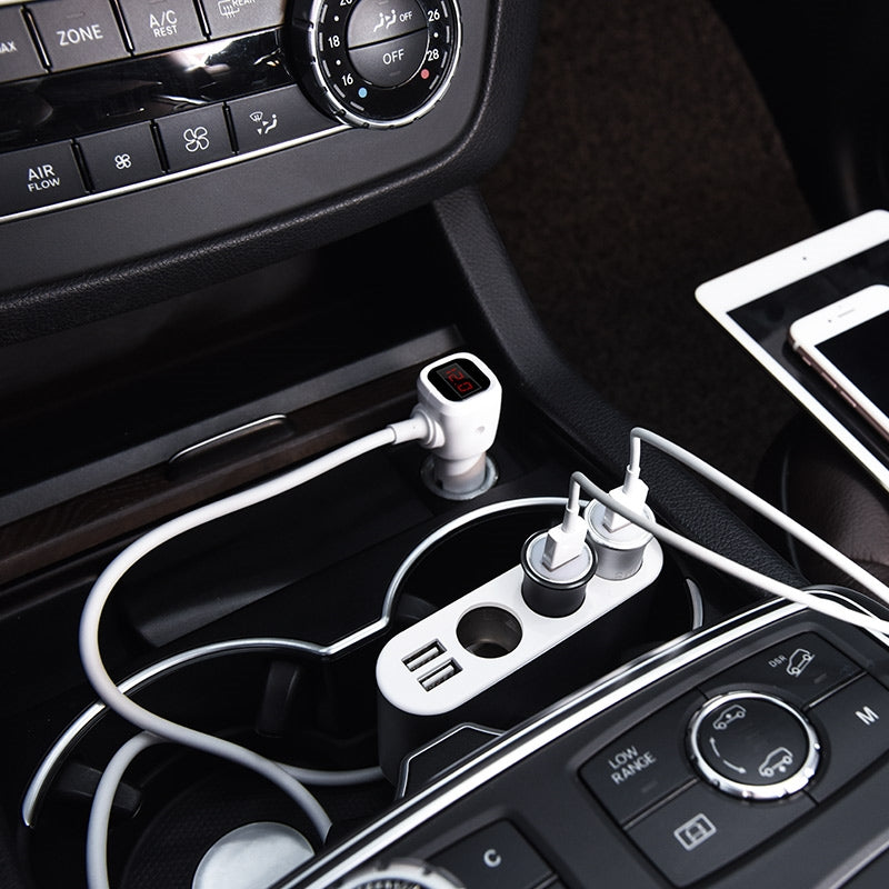 Hoco Z13 LCD One-Pull-Three Car Charger Silver
