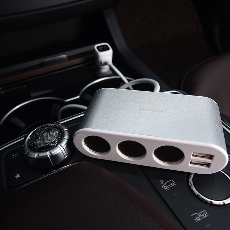 Hoco Z13 LCD One-Pull-Three Car Charger Silver