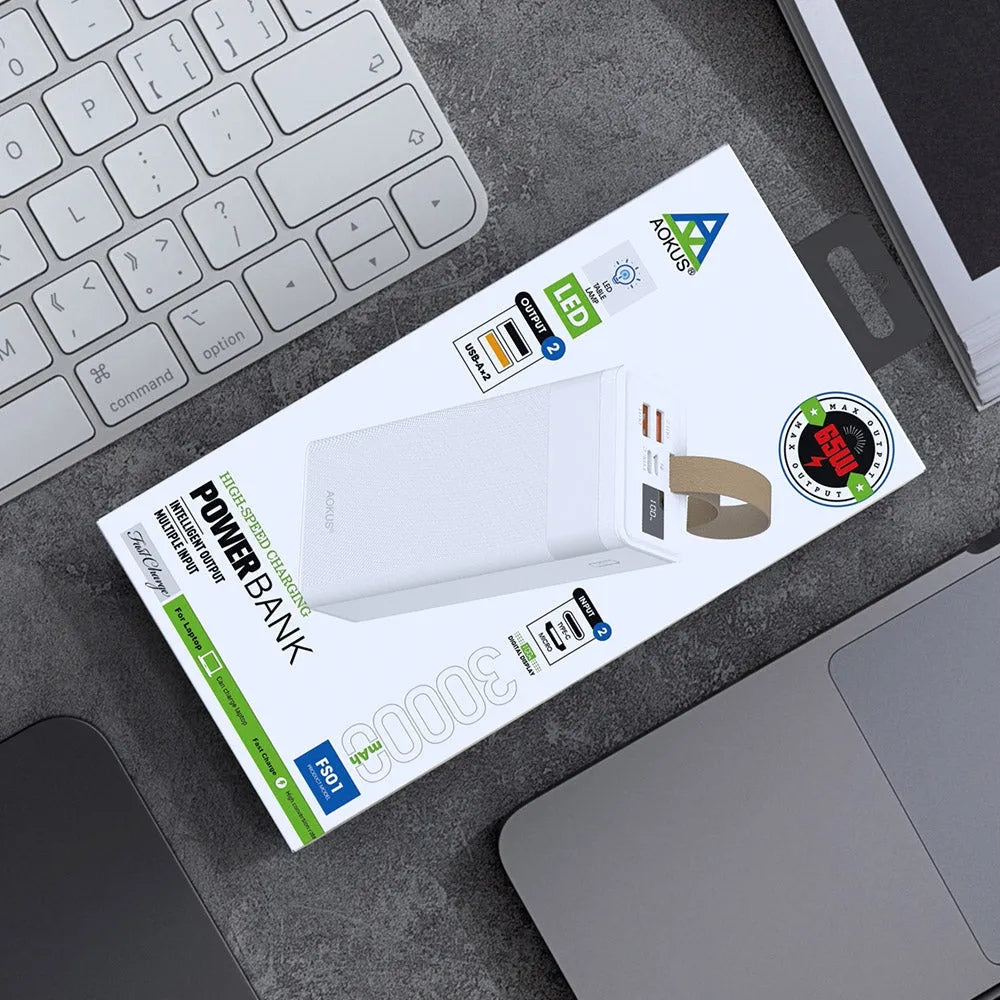 Aokus FS01 Fast Charging 65W Built In Table Lamp 30000mAh Powe Bank White