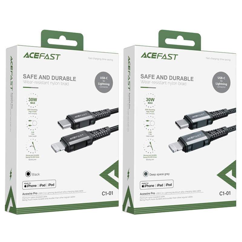 ACEFAST C1-01 USB-C To Lightning Aluminum Alloy Charging Data Cable 3A Black MFI
